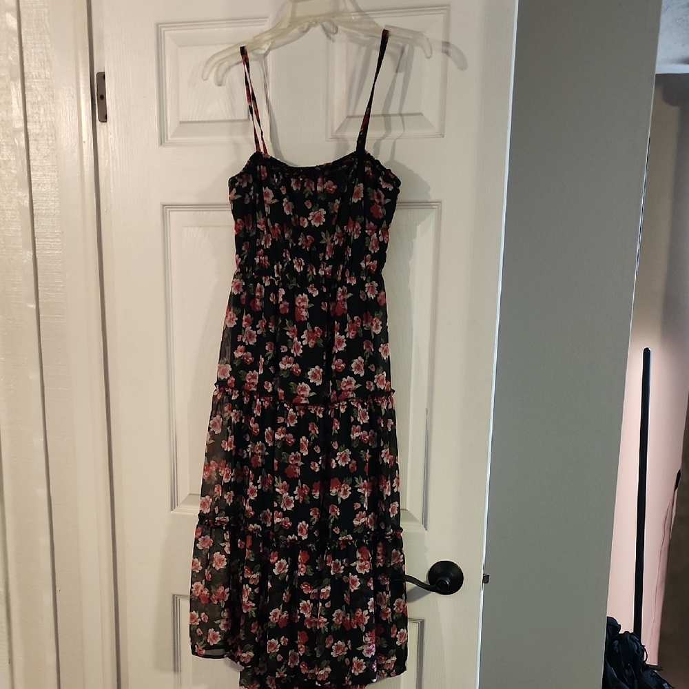 No Boundaries Black and Pink Floral Midi Dress